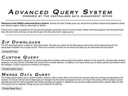 Screen capture of the advanced query system