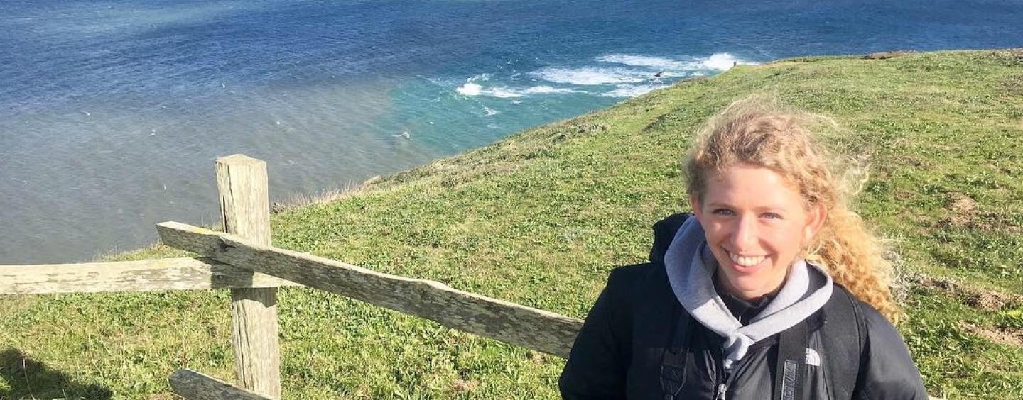 Allie in front of Point Reyes shore.