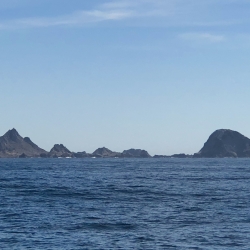 Farallon Islands rising out of the ocean water
